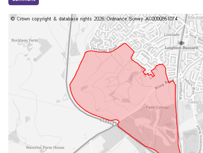 Official map showing the boundary of Site 136785 west of Linslade